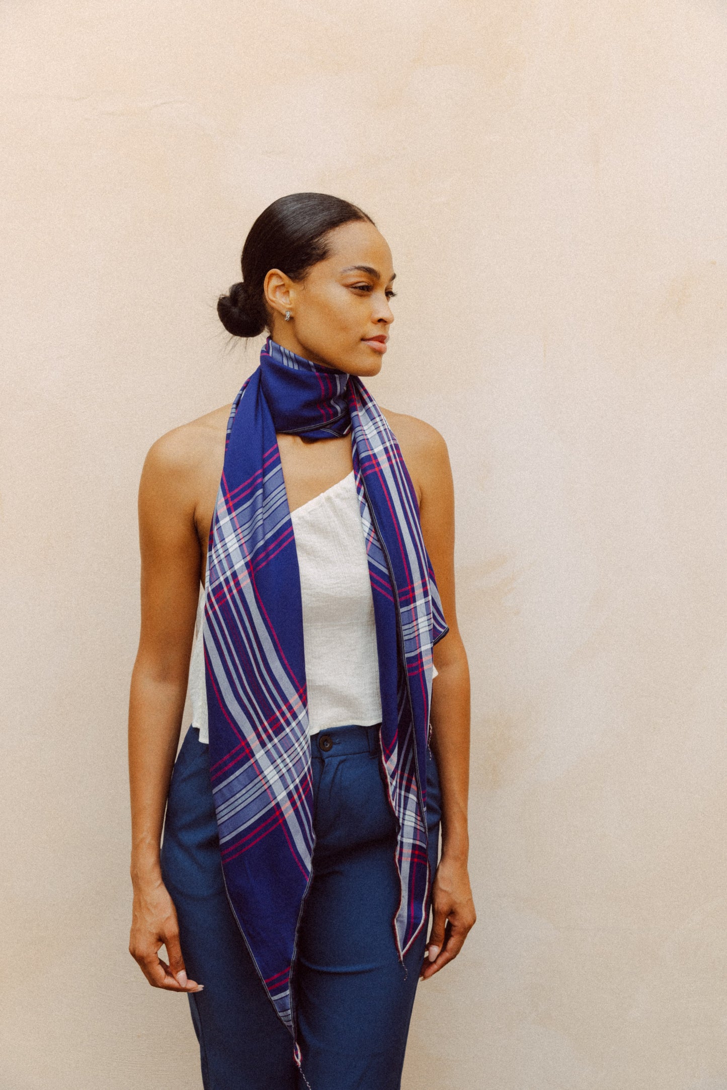 Harbor Plaid Silk Scarf