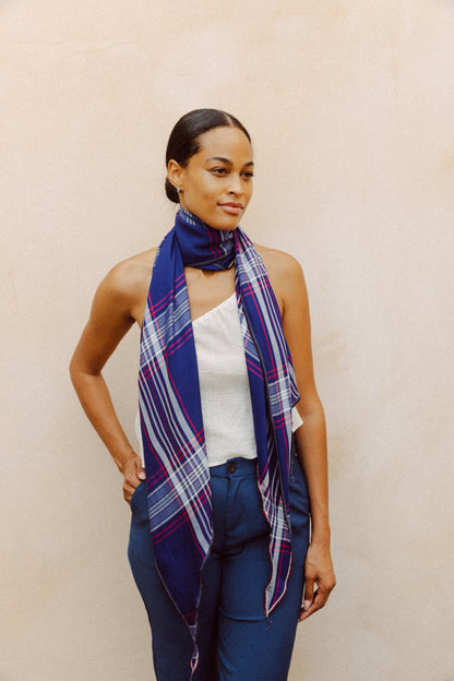 Harbor Plaid Silk Scarf