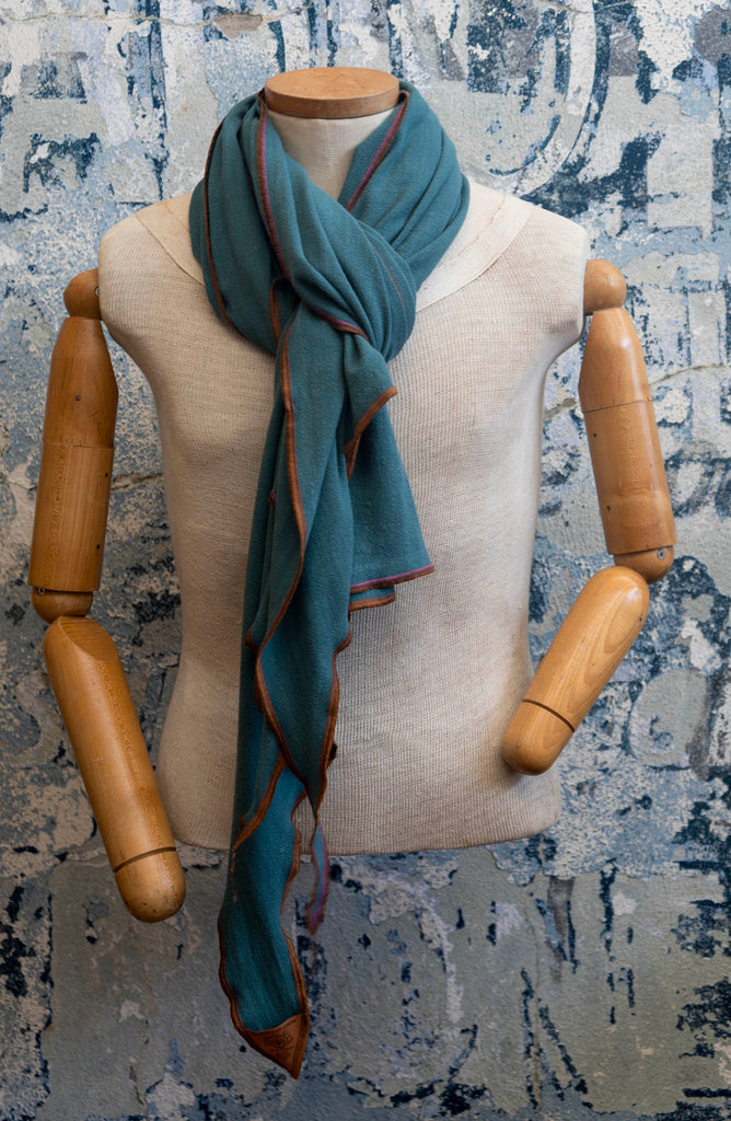 Teal Crossroads Linen Scarf styled casually on a flat lay