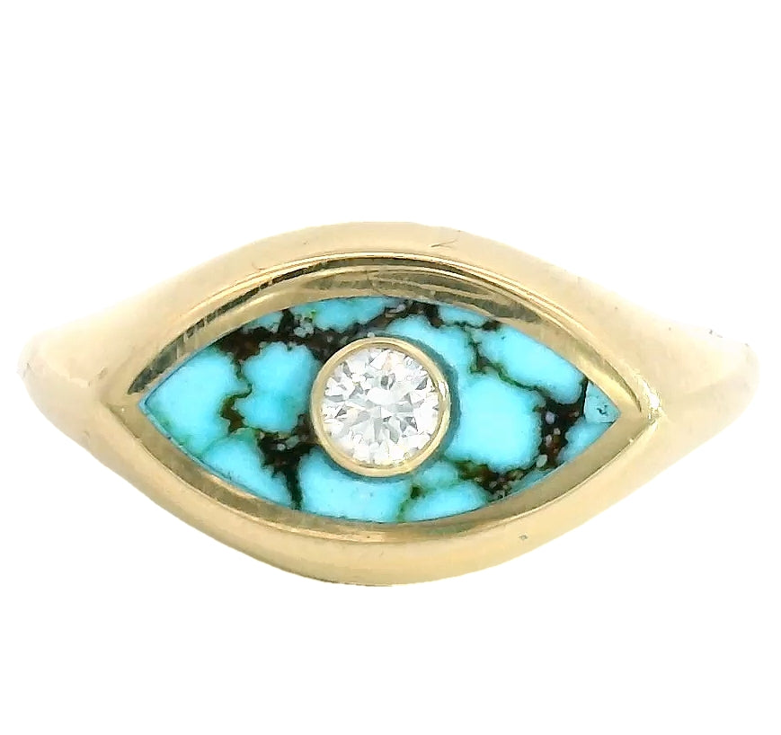 Marquise Signet Ring - Red Web Turquoise & White Diamond. Young in the Mountains