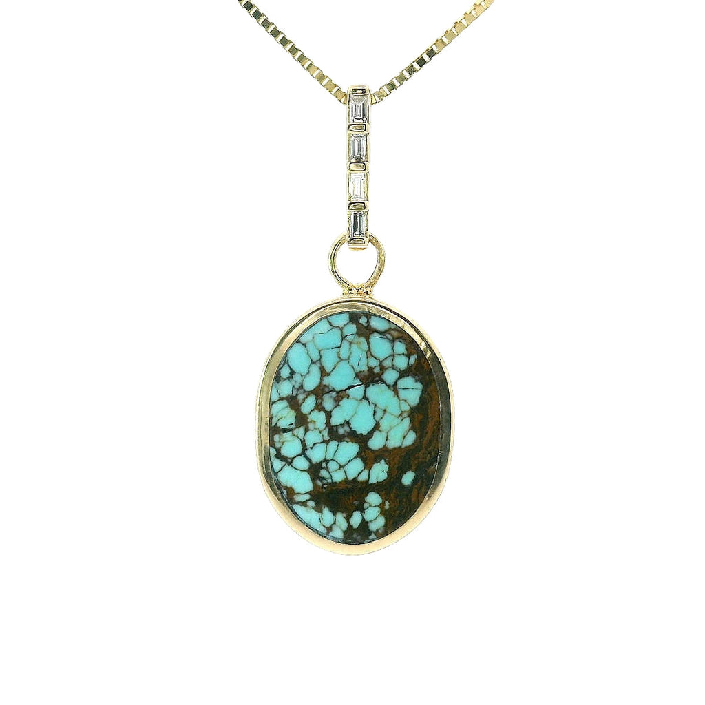 Large Reversible Pendant - No. 8 Turquoise, New Lander Turquoise & White Diamonds Young in the Mountains