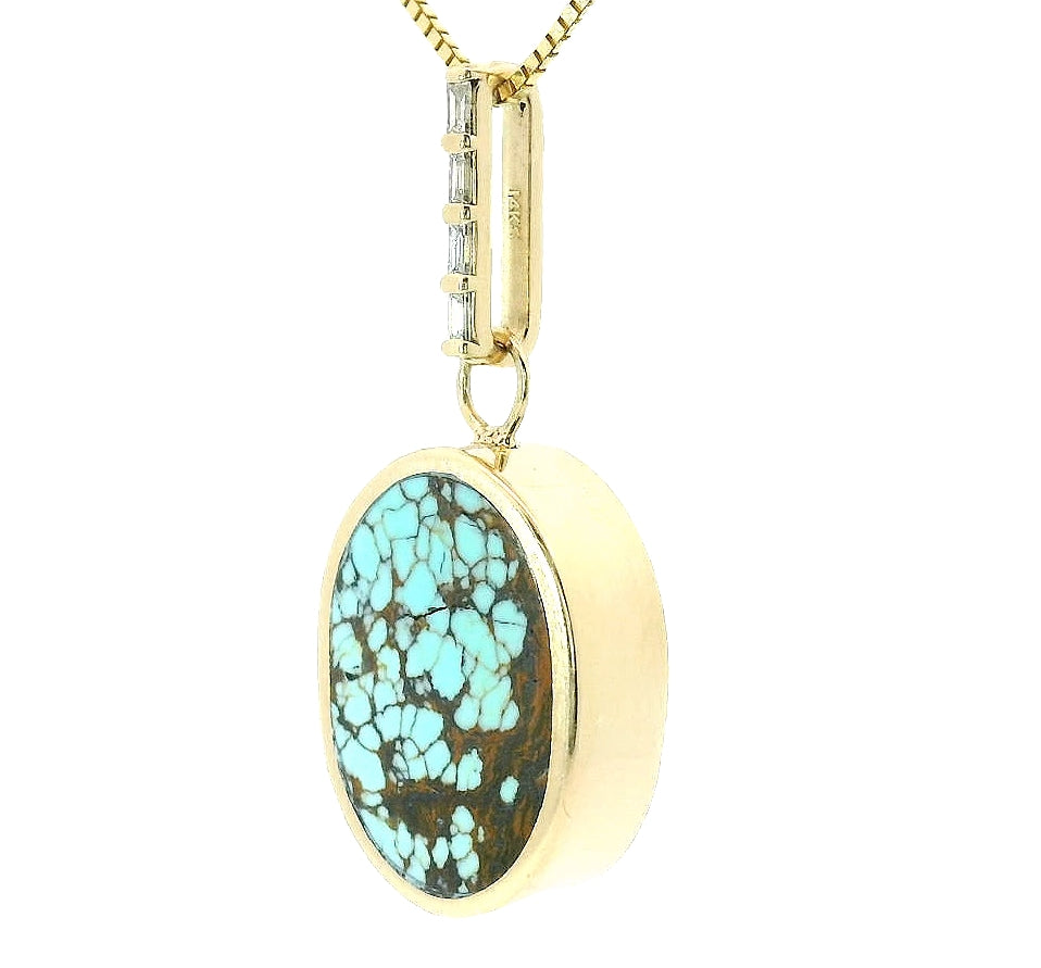 Large Reversible Pendant - No. 8 Turquoise, New Lander Turquoise & White Diamonds Young in the Mountains