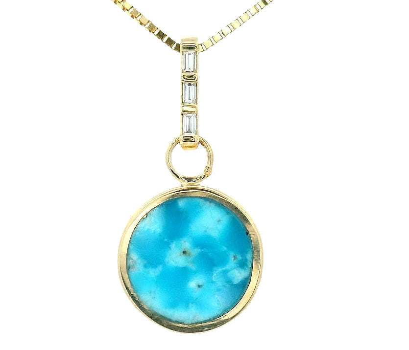 Small Reversible Pendant - Turquoise & Black Jade Young in the Mountains