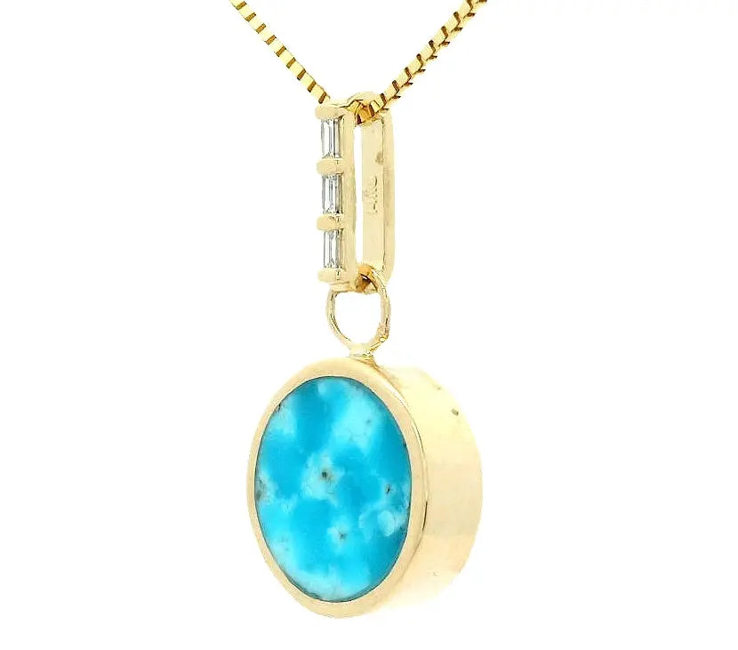 Small Reversible Pendant - Turquoise & Black Jade Young in the Mountains